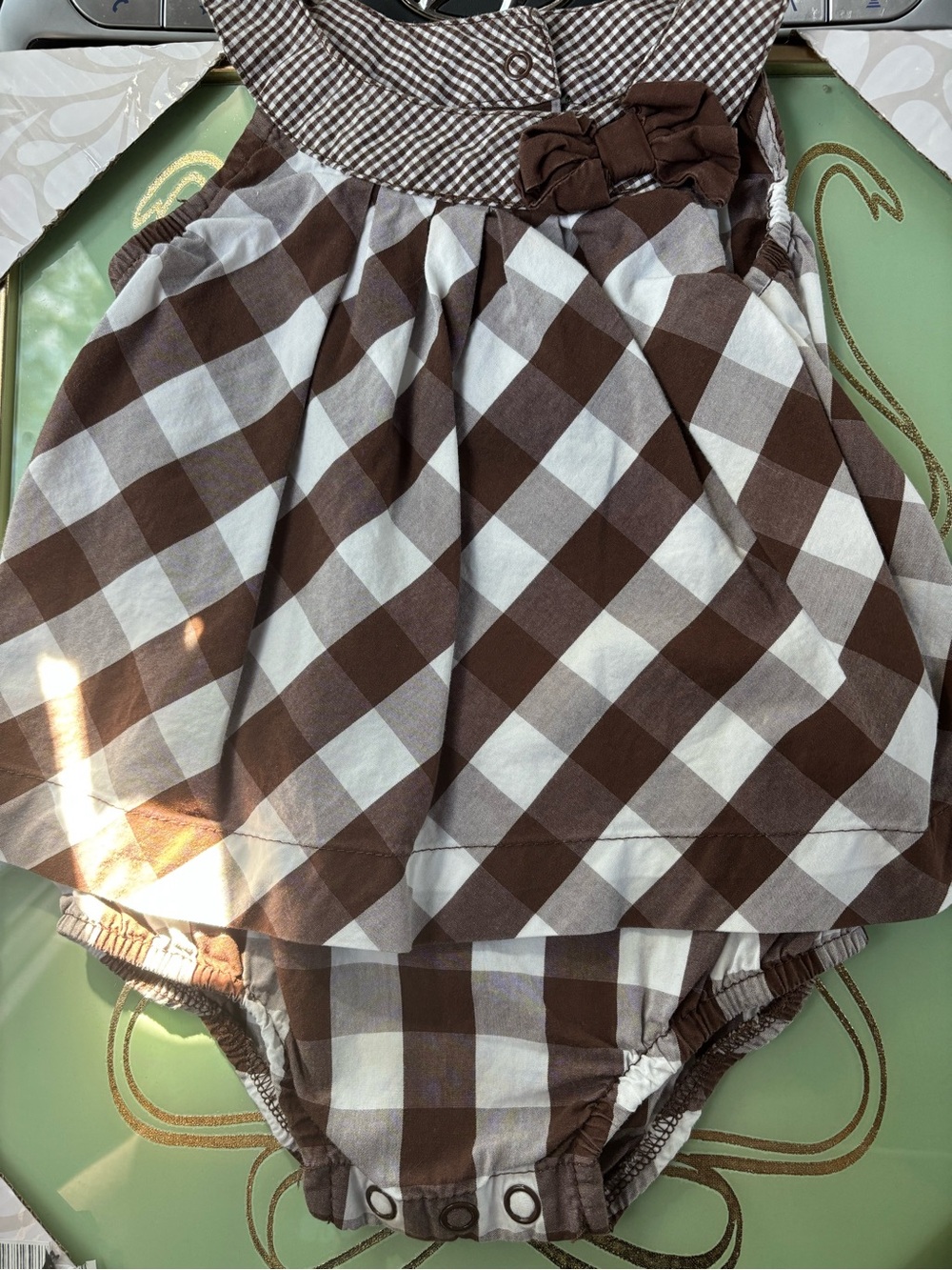 Carter's Brown and White Gingham Baby One-Piece Bodysuit